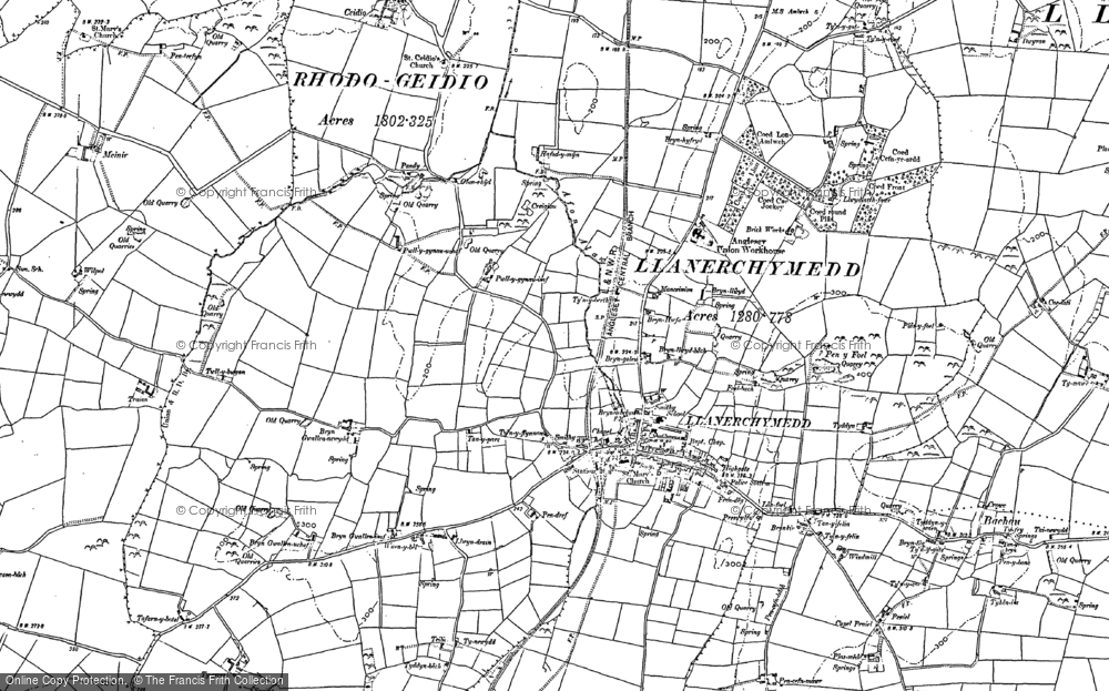 Old Map of Historic Map covering Bryn Gollen in 1887
