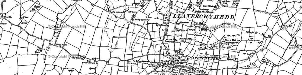 Old map of Llanerchymedd in 1887