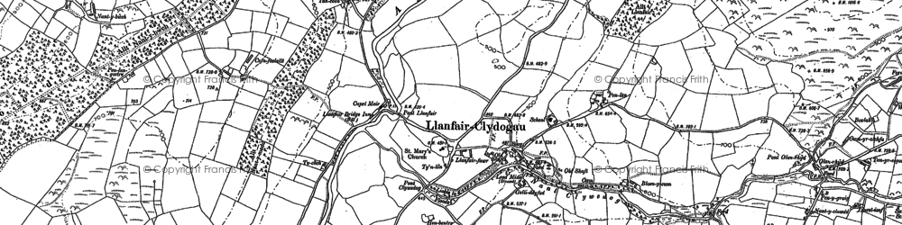 Old map of Llanfair Clydogau in 1888