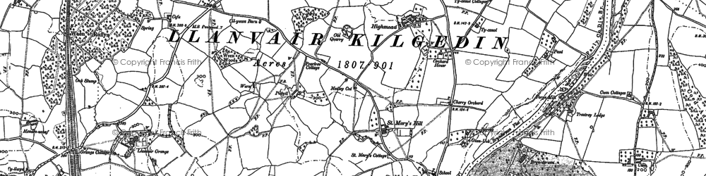 Old map of Llanfair Kilgeddin in 1899