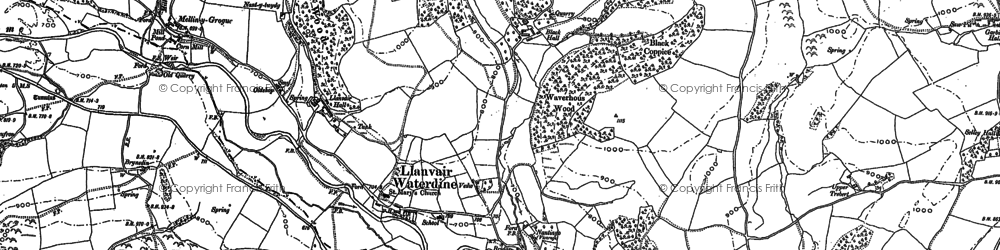 Old map of Llanfair Waterdine in 1887