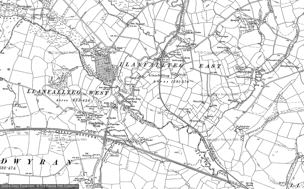 Old Map of Historic Map covering Rhydywrach in 1887