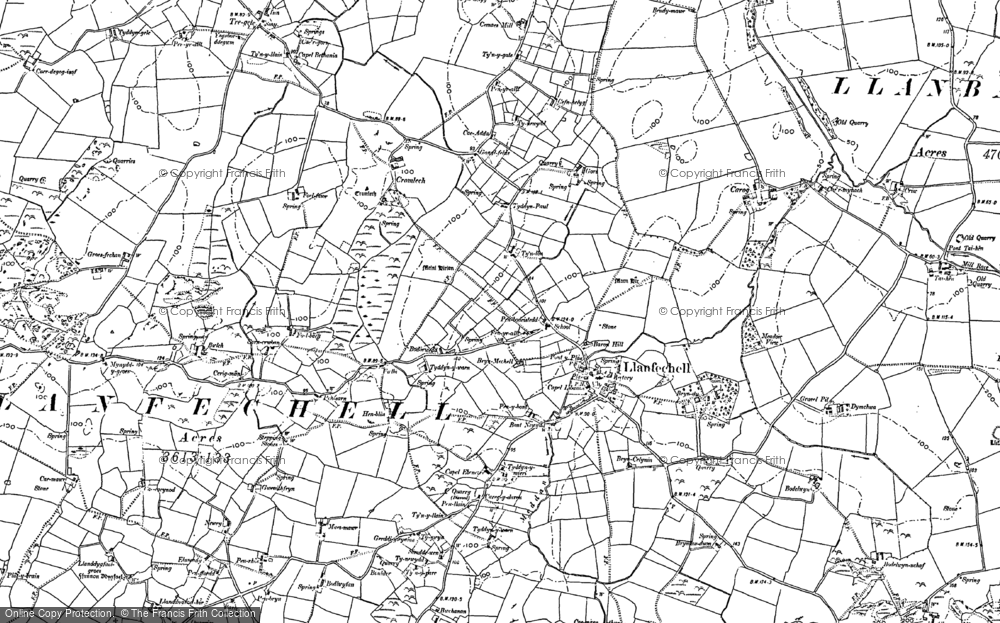Old Map of Historic Map covering Brynddu in 1899