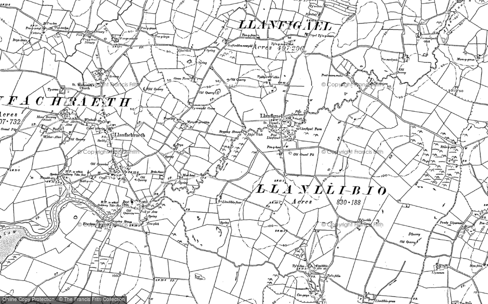 Old Map of Historic Map covering Stryd y Facsen in 1887