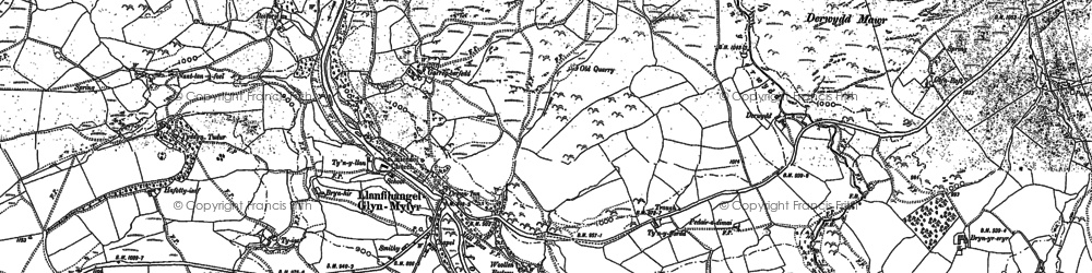 Old map of Llanfihangel Glyn Myfyr in 1899