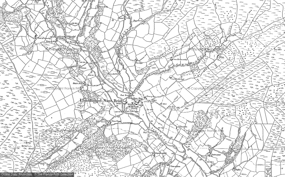 Old Map of Llanfihangel Nant Bran, 1886 in 1886