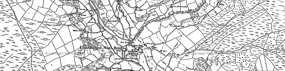 Old map of Llanfihangel Nant Bran in 1886