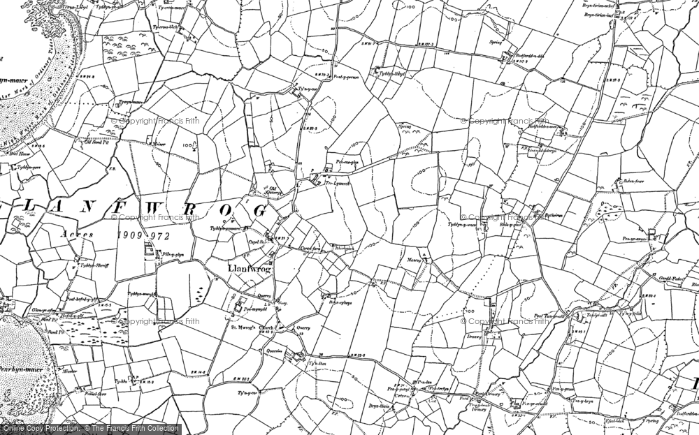 Old Map of Historic Map covering Bodfardden-wen in 1887