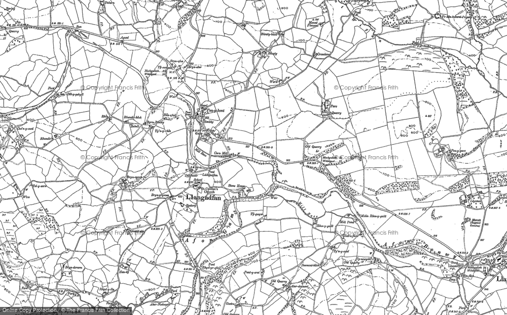 Old Map of Historic Map covering Bryncyrch in 1885