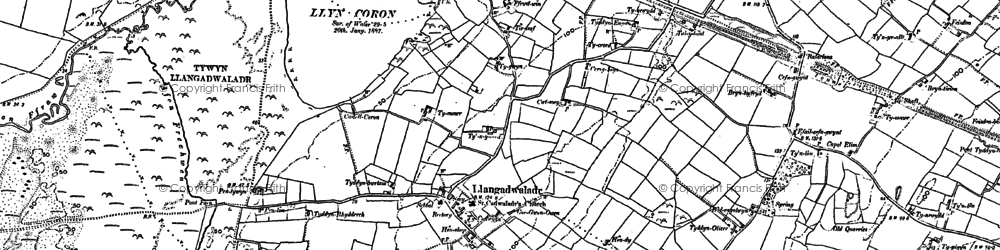 Old map of Llangadwaladr in 1888