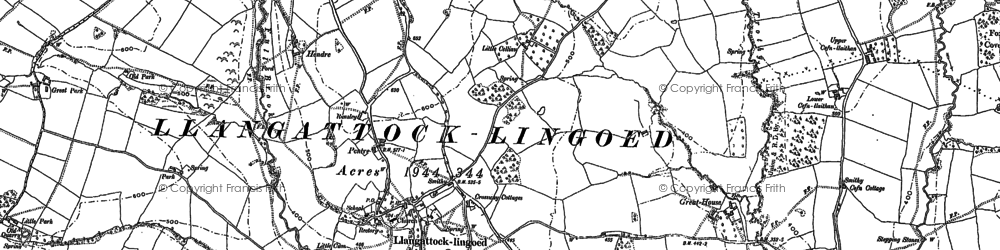 Old map of Llangattock Lingoed in 1899