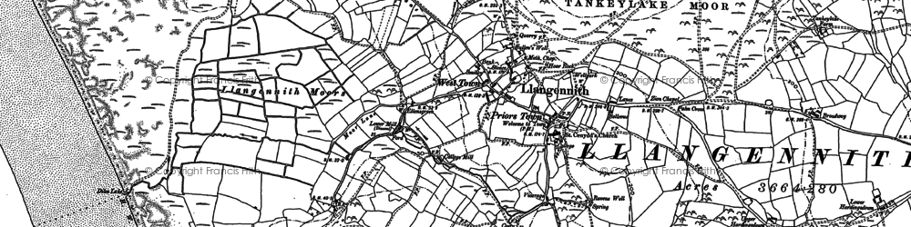 Old map of Llangennith in 1896