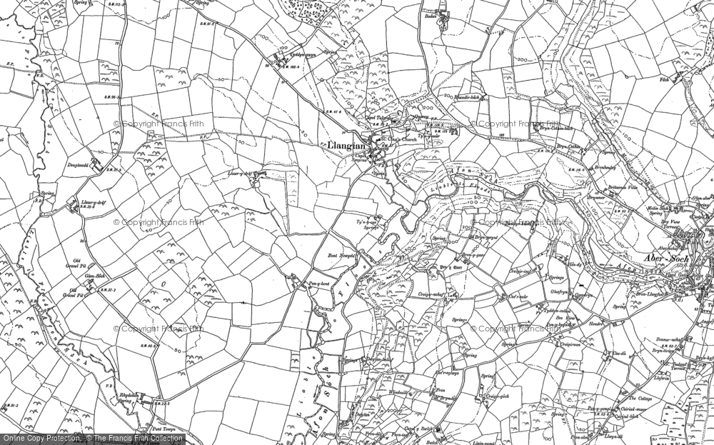 Old Map of Historic Map covering Bryn Cethin in 1888