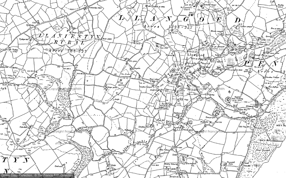 Old Map of Historic Map covering Bryn Ddol in 1888