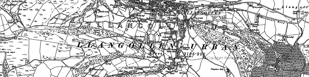 Old map of Llangollen in 1909