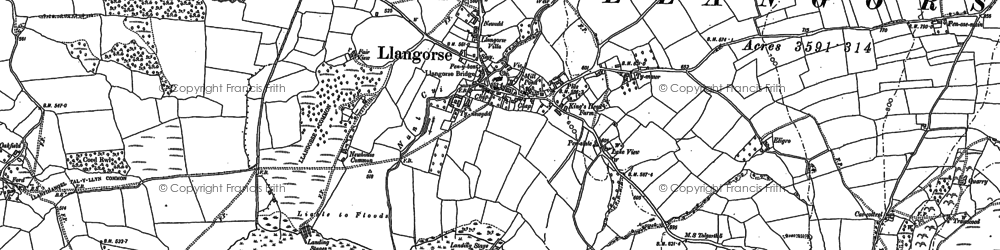 Old map of Llangors in 1886