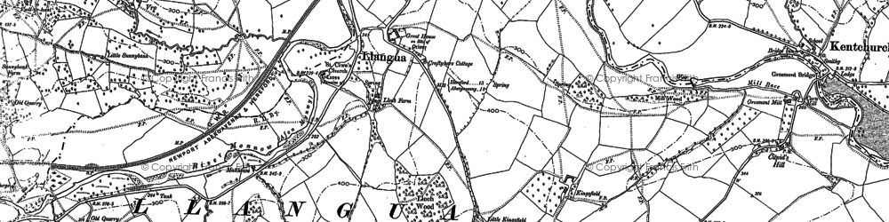 Old map of Llangua in 1887