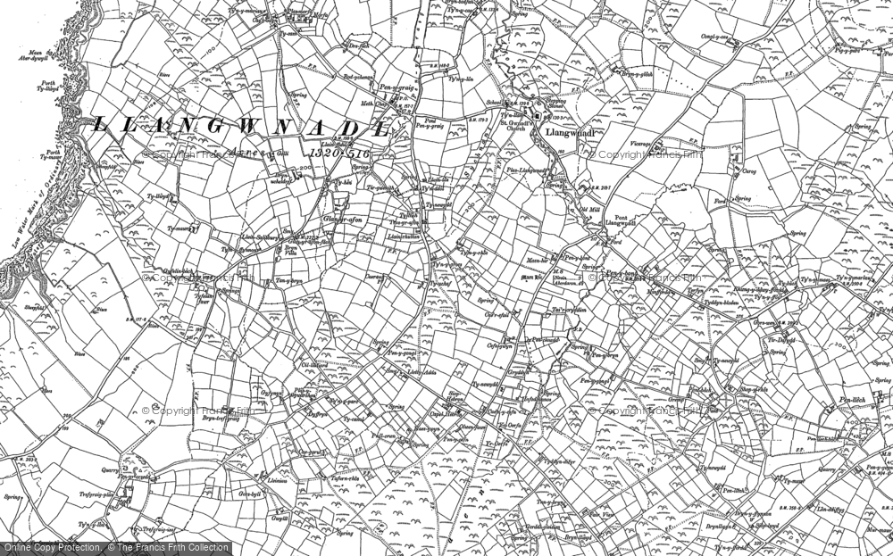 Old Map of Historic Map covering Bryn Geinach in 1888