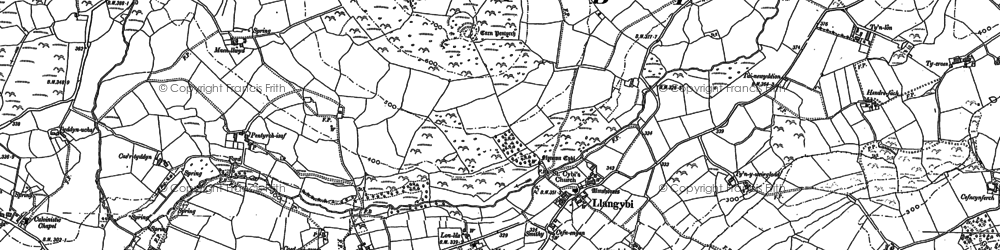 Old map of Llangybi in 1888