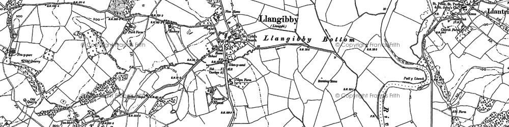Old map of Llangybi in 1899