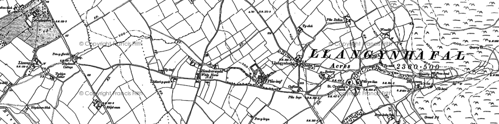 Old map of Llangynhafal in 1910