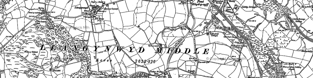 Old map of Llangynwyd in 1897