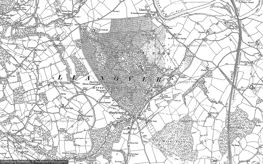 Old Map of Llanover, 1899 in 1899