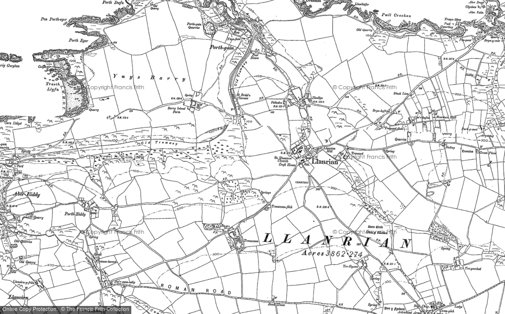 Old Map of Historic Map covering Ynys Barry Cotts in 1906
