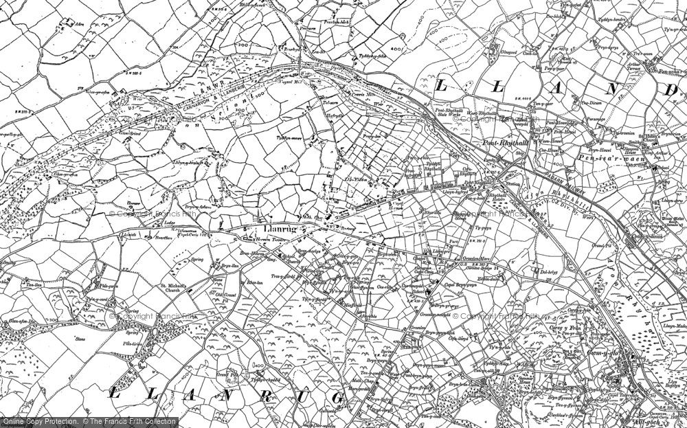 Old Map of Historic Map covering Pont-Rhythallt in 1888