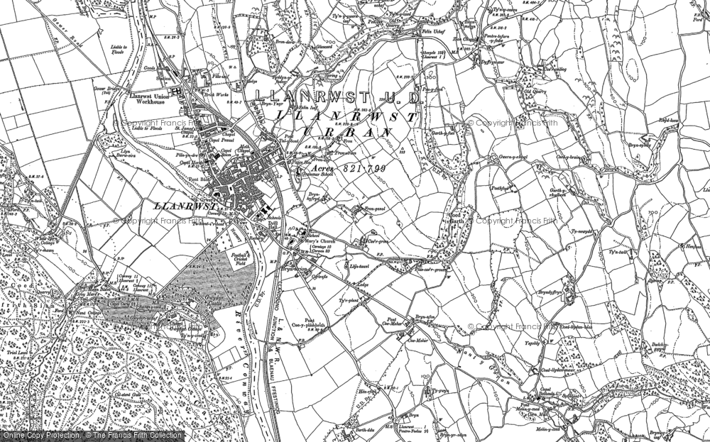 Old Map of Historic Map covering Bryndyffryn in 1911
