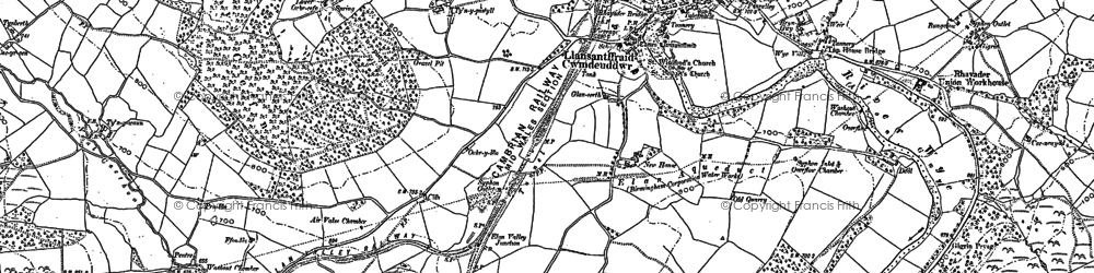Old map of Llansantffraed-Cwmdeuddwr in 1887