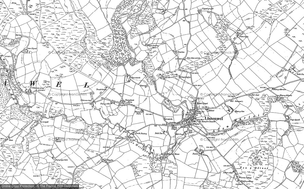 Old Map of Llansawel, 1886 in 1886
