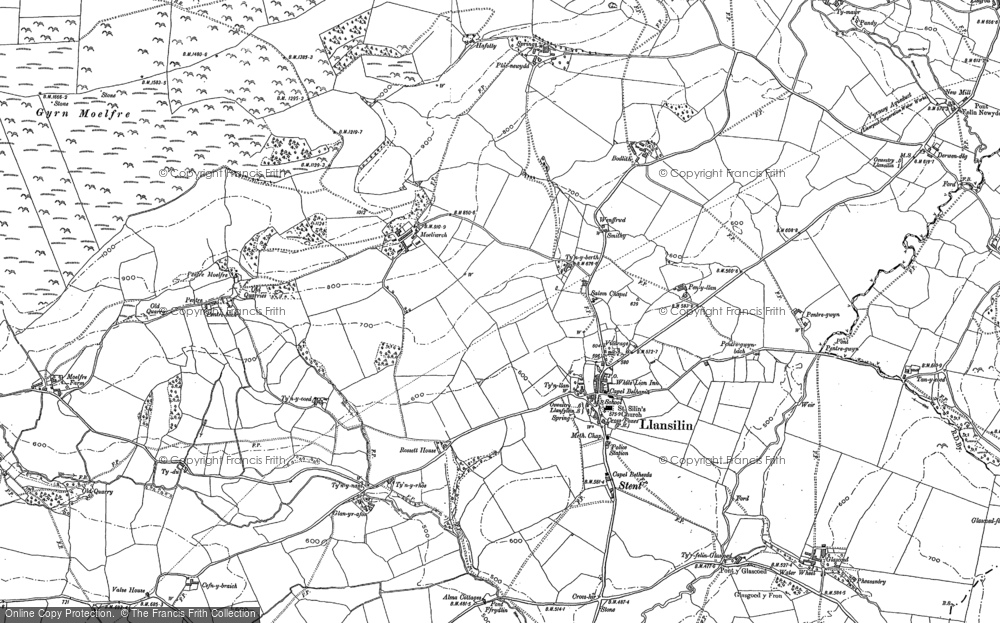 Old Map of Historic Map covering Bryn-ellyll in 1910