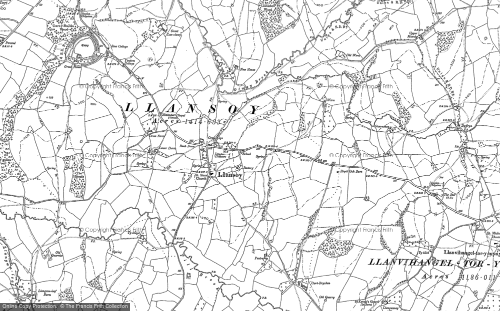 Old Map of Historic Map covering Llanfihangel Tor y Mynydd in 1899