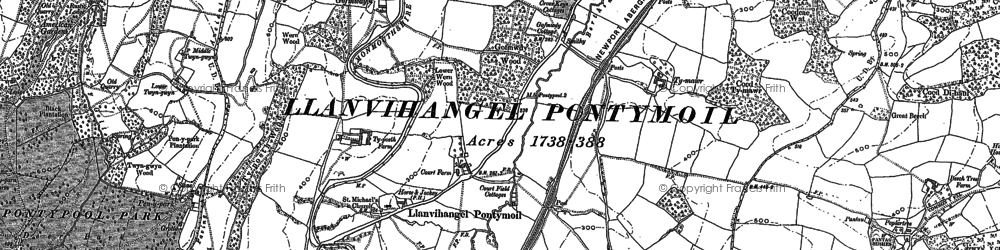 Old map of Llanvihangel Pontymoel in 1899