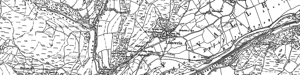 Old map of Llanwrin in 1886
