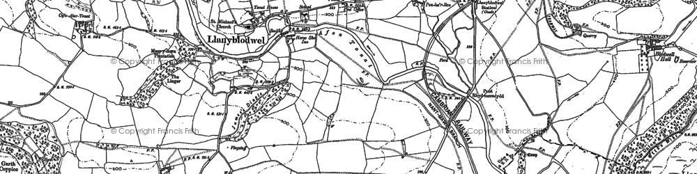 Old map of Llanyblodwel in 1874