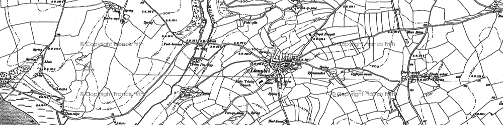 Old map of Llanybri in 1887