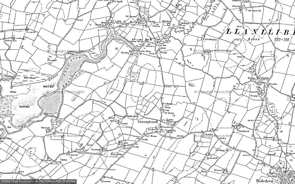 Old Map of Historic Map covering Ysbylldir in 1887