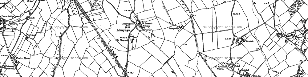 Old map of Llanynys in 1910