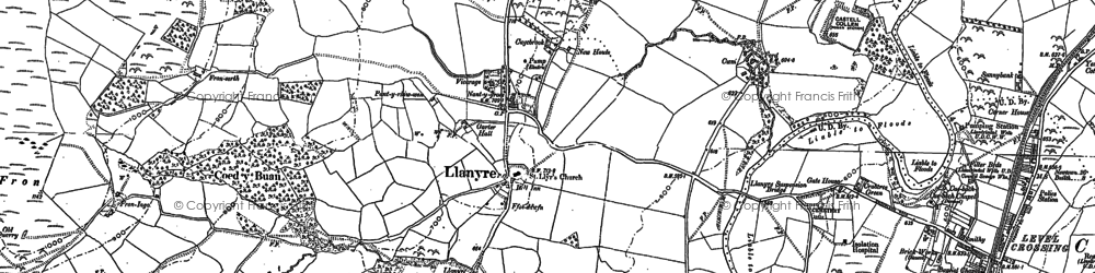 Old map of Llanyre in 1887