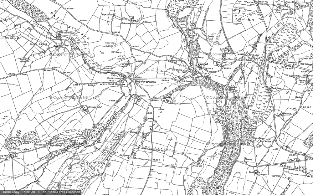 Old Map of Historic Map covering Baker's Hill in 1874