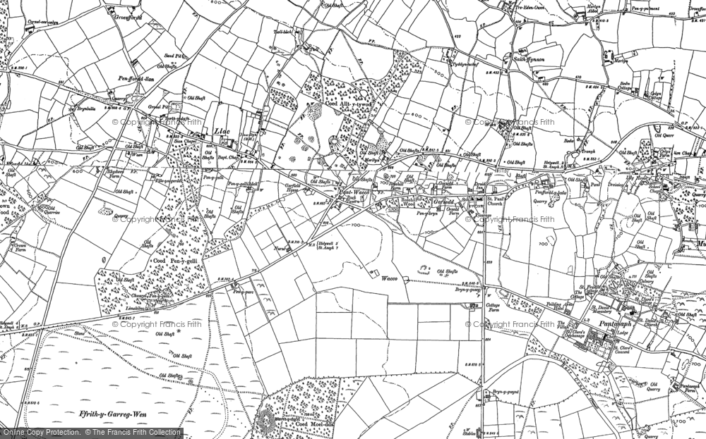 Old Map of Historic Map covering Per-ffordd-llan in 1898