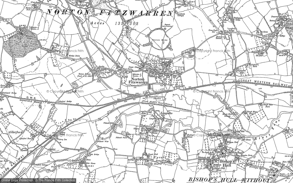 Old Map of Historic Map covering Upcott in 1887