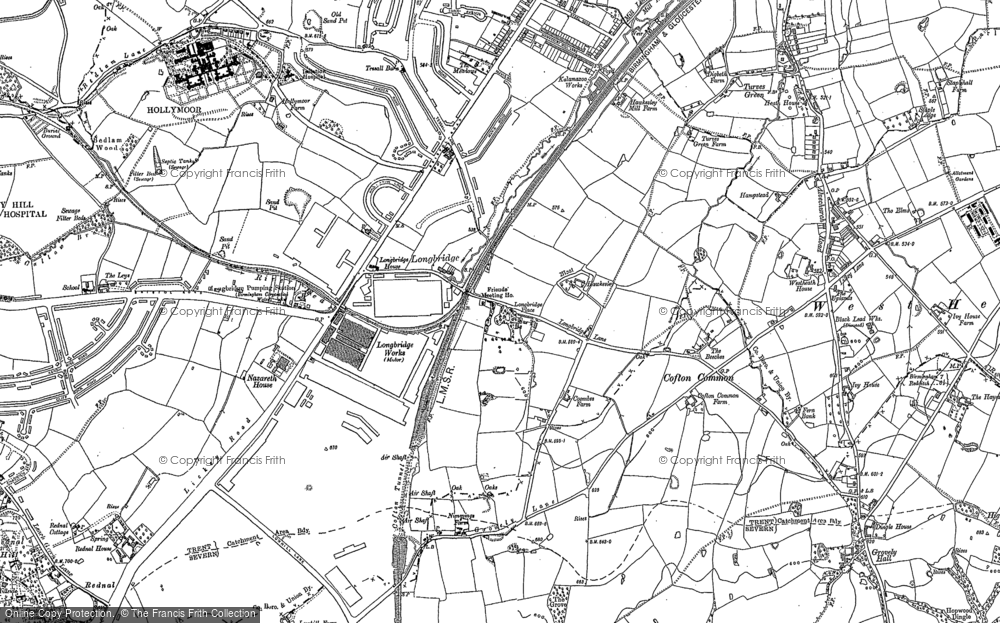 Old Map of Historic Map covering Cofton Common in 1914