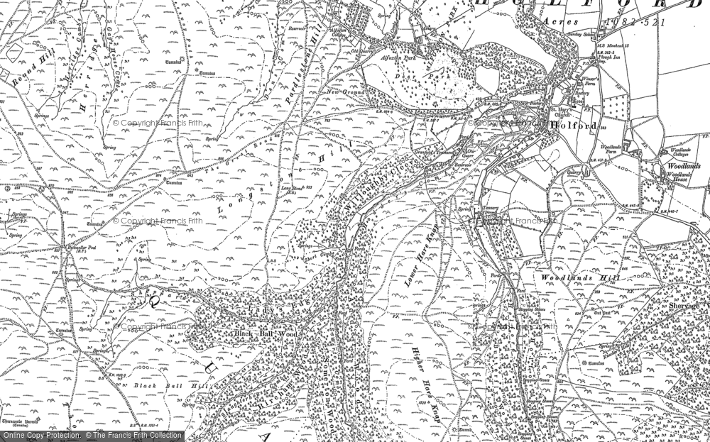 Old Map of Historic Map covering Black Ball Hill in 1886