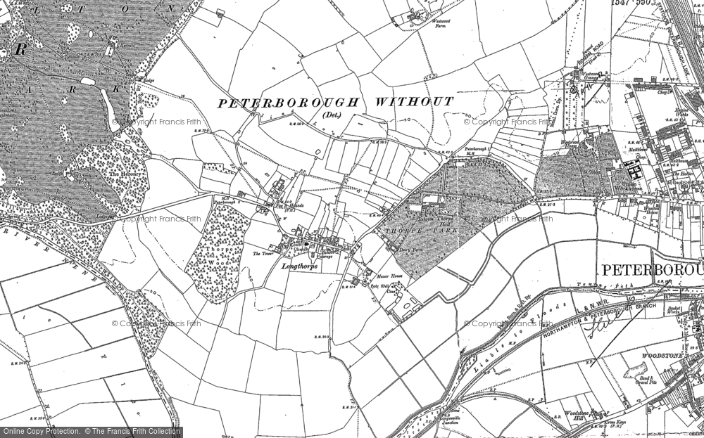 Old Map of Longthorpe, 1887 - 1899 in 1887