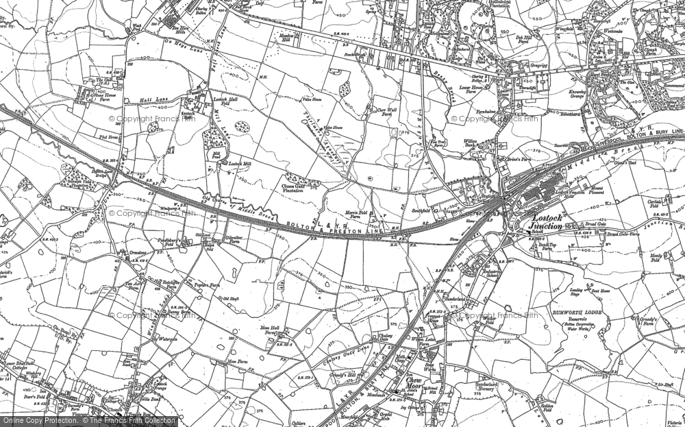 Old Map of Historic Map covering Bottom o' th' Moor in 1892