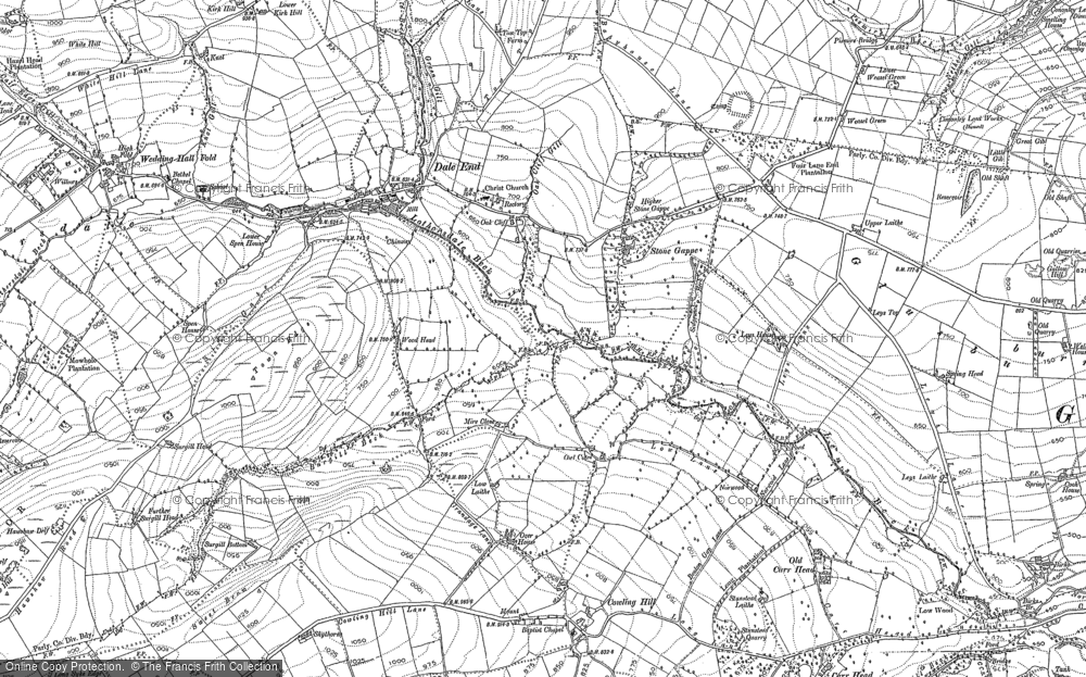 Old Map of Historic Map covering Lane Head in 1907