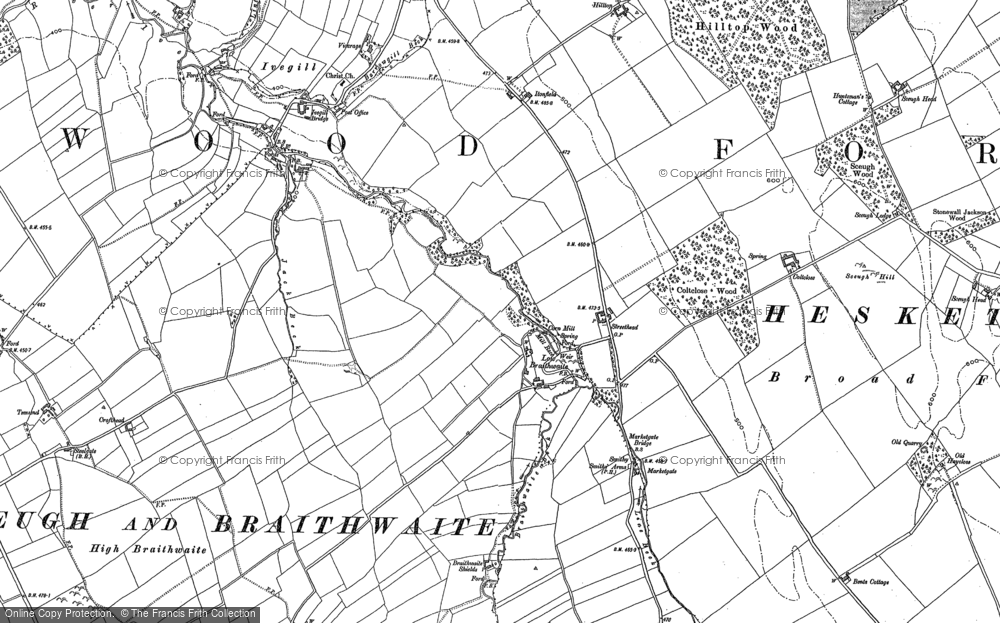 Old Map of Historic Map covering Braithwaite Hall in 1898